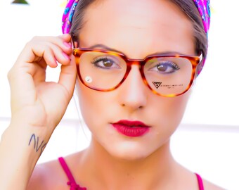 Vintage Eyeglass 1990's Demi Blonde Tortoiseshell Hand Made Frames Made In Italy New Old Stack Glasses By Guess