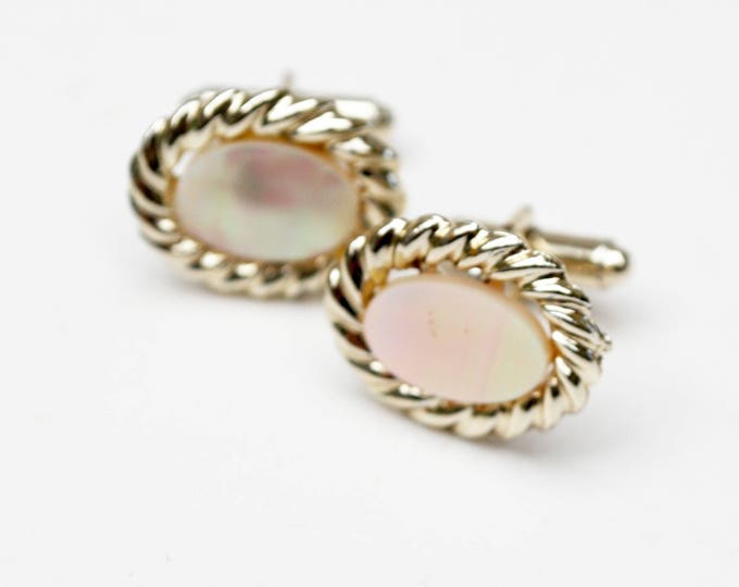 Mother of Pearl cuff links - light gold metal - MOP Oval cufflinks