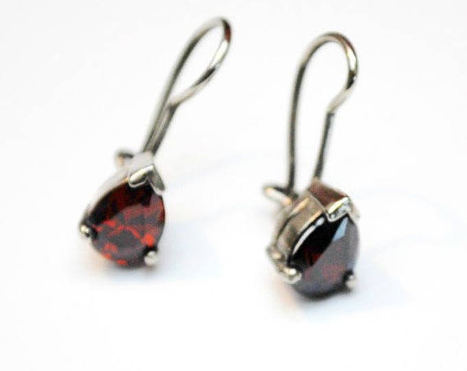 Sterling Garnet Earrings - Red Gemstone Dangle drop earrings