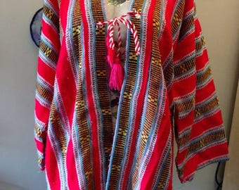 Vintage Unisex Woven Mexican Jacket Baja Bohemian Hippie Style One Size