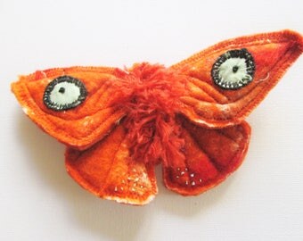 wet felted brooch, butterfly brooch orange brooch