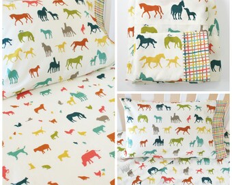 Organic Crib Sheet Set, Organic Toddler Sheet Set, Farm Fresh, Organic Baby Bedding, Organic Toddler Bedding, Farm Animals, Horses, Sheep