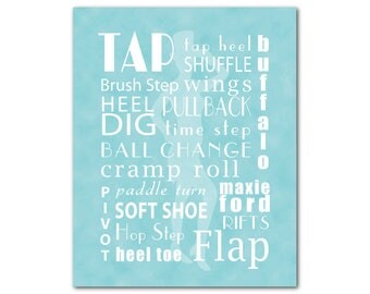 Kid's Room Decor - Wall Art - Tap Typography Art - Subway Art - Girls Room Decor - Dancer silhouette - Word Art - Gift for daughter