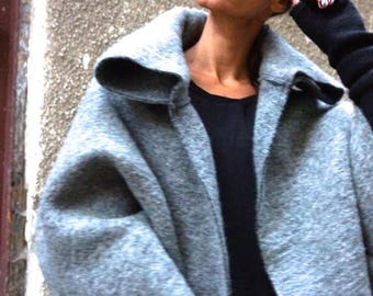 SALE NEW Autumn / Winter Wool Grey Bolero / Extravagant Jacket / Wool Blend Coat by Aakasha A01150