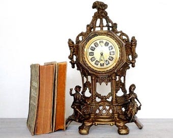 SALE Antique Mechanical Mantle Clock ,Vintage Baroque Mantle Clock ,Melux antik German Tabletop Clock,Mid Century Clock