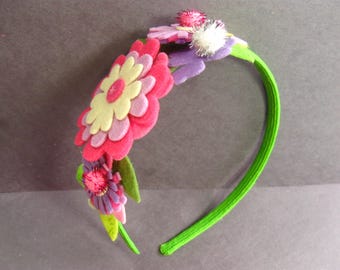 Girls Headband, Felt Flower Headband, for Girls, Toddler, Hard Headband, Green Headband, Girls Hair Accessory