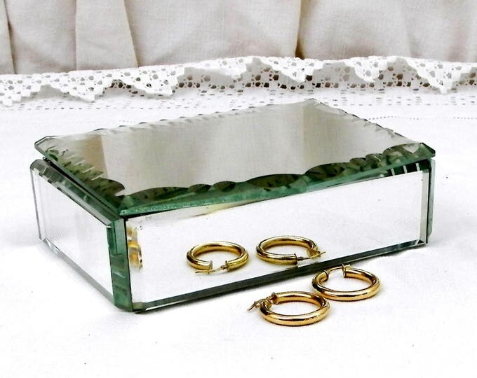 Vintage French Beveled Mirrored Jewelry Box with Satin Lining, Jewelry Trinket Glass Casket, French Shabby Chateau Chic Decor Vintage French Beveled Mirrored Jewelry Box with Satin Lining, Jewelry Trinket Glass Casket, French Shabby Chateau Chic Decor
