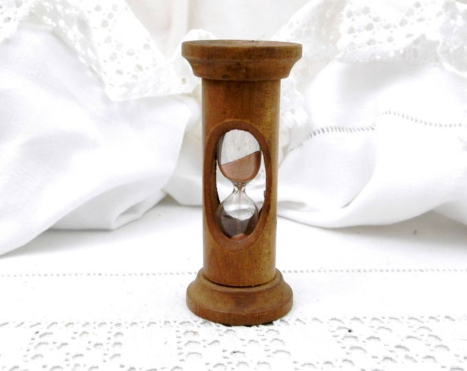 Vintage Traditional Treen Egg Timer, Glass and Pale Pink Sand, French Country Cottage Kitchen Decor, Retro Rustic Cooking