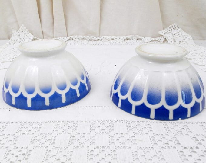 Antique Large Blue and White Coffee Bowls with Scalloped Sides from France, French Farmhouse Ceramic Café au Lait Bowls, Country Latte Bowl Antique Large Blue and White Coffee Bowls with Scalloped Sides from France, French Farmhouse Ceramic Café au Lait Bowls, Country Latte Bowl