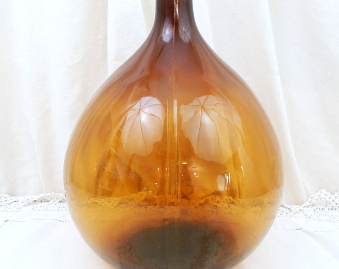 Vintage French Amber Glass Demijohn / Carboy 10 L / 2.6 Gallons, French Country Farmhouse Decor, Huge Round Brown Bottle from France