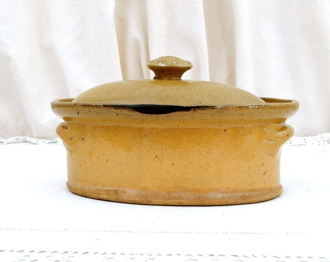 Antique 19th Century Traditional French Salt Glazed Ceramic Tureen /Terrine / Casserole Dish Stamped Vendeuvre, Country Farmhouse Kitchen
