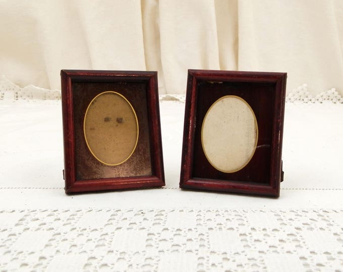 Pair of Matching Tiny Small Antique French Wooden and Glass Portrait Frames, Maroon Picture Frame from France, Victorian Photograph Display