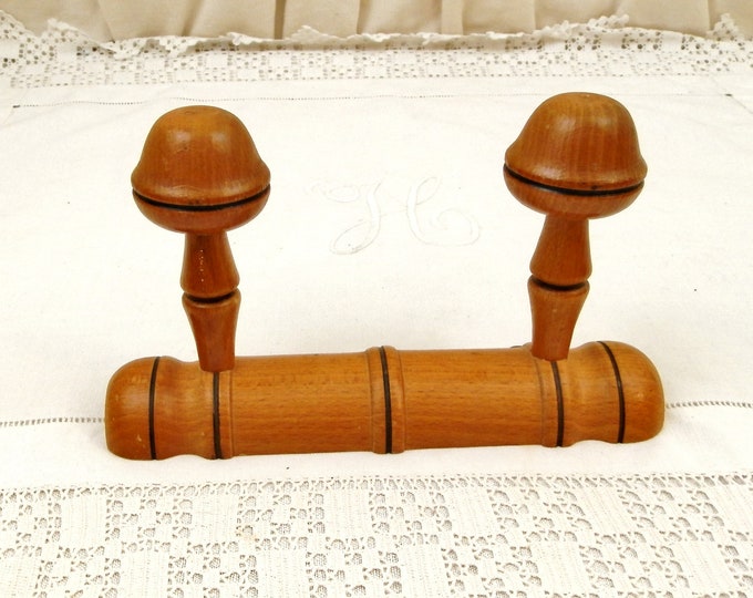 Antique French Faux Bamboo Wooden 2 Hook Coat Rack, Home Improvement, 2 Hat Clothes Hooks Made of Wood from France, Country Cottage Decor