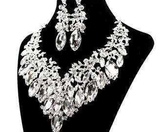SALE Bridal Statement Necklace, Crystal Bridal Necklace Set, Crystal Wedding Necklace, Crystal Evening Necklace ~ E 03
