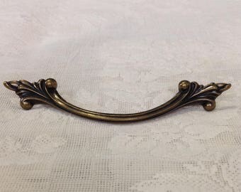 Vintage brass drawer handle pull ornate salvage restoration furniture french provincial country home decor