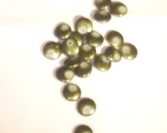 Set of 10 flat eccentric acrylic beads Green Khaki glitter 8mm