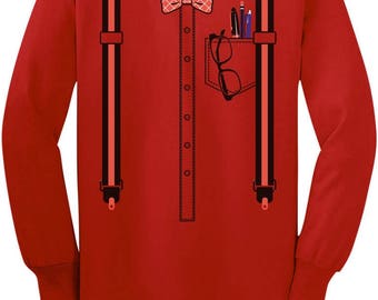 Halloween Nerd Suspenders Bowtie Geek Costume Toddler/Kids Long sleeve T-Shirt