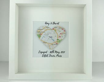 Framed map heart | engagement gift | travel | personalised gift | wedding | anniversary