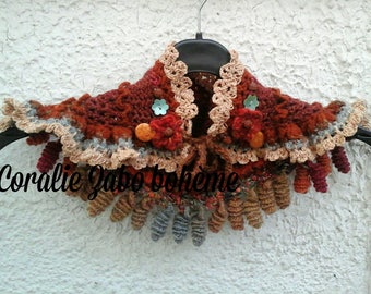 Snood crocheté main-snood marron couleurs d'automne en laine-col couleurs d'automne féerique