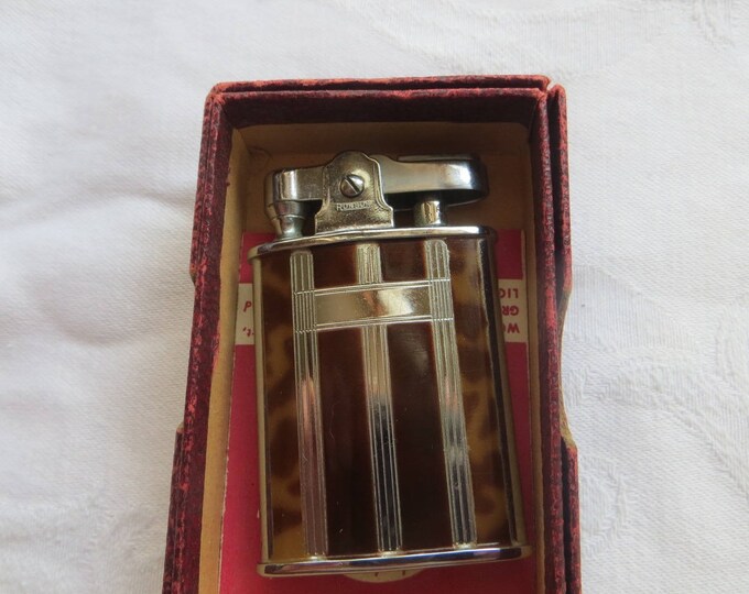 Vintage Ronson Lighter, Tortoise Banker Lighter, Tobacciana Collectible, Original Box and Pamphlet