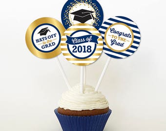 maroon and gold graduation cupcake toppers 2017 chevron