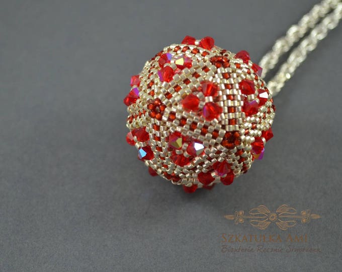 beaded ball necklace, swarovski pendant, crystal necklace, swarovski necklace, statement necklace, large ball beads, seed bead necklace