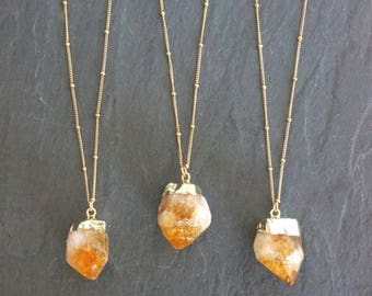 Mid Summer SALE Citrine Necklace // Raw Citrine // Citrine Crystal // Raw Citrine Necklace // Gold Citrine // November birthstone