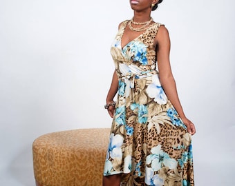 Leopard and Flower Print Maxi Dress