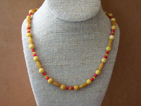 Yellow Marble and Yellow Jade Stones/Gemstones and Vintage Czech Glass Beads OOAK Necklace by MtnGlen - 'Sleek Cedar Waxwing'