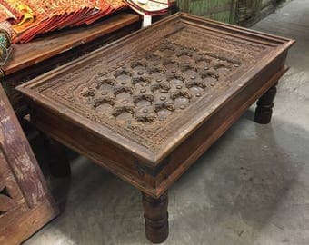 Antique Coffee Table Old Jharoka Door Carved Chai Tables Rustic Spanish Mediterranean Chic Interior Decor