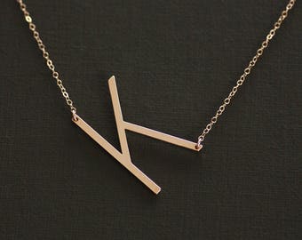 Sideways Letter Necklace, Rose Gold, Yellow Gold, Silver - Large Letter Necklace