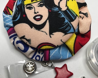 Wonder Woman badge reel over, Wonder Woman, Wonder Woman accessories, Medical badge cover, Nurse badge, Teacher gifts, Retractable id, Clip