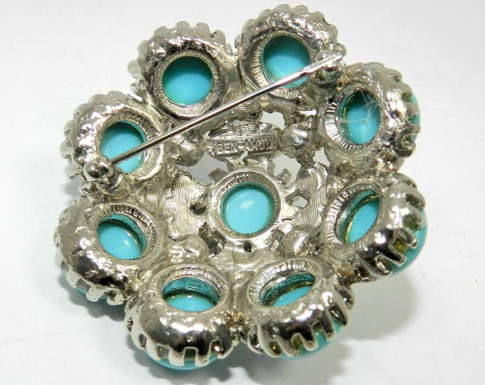 Ben Amun Blue Brooch, Ben-Amun Turquoise brooch, Ben-Amun Jewelry, Collectible Fashion Jewelry, Large Statement Pin, Vintage