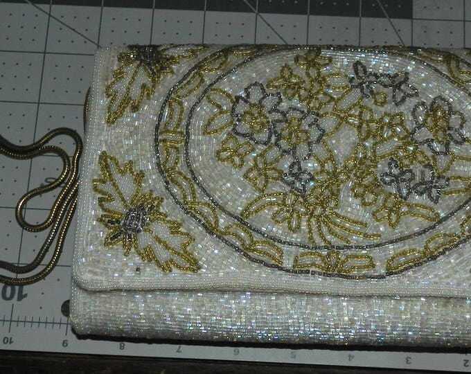 Vintage LA REGALE Ivory Seed Beaded Evening Bag, Cream Color White Clutch Purse, 1950's La Regale Clutch Ivory, Formal wear accessories