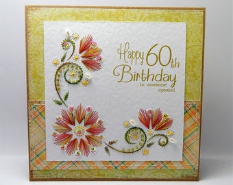 Handmade Stitched Birthday Card - 60th / 65th to someone special