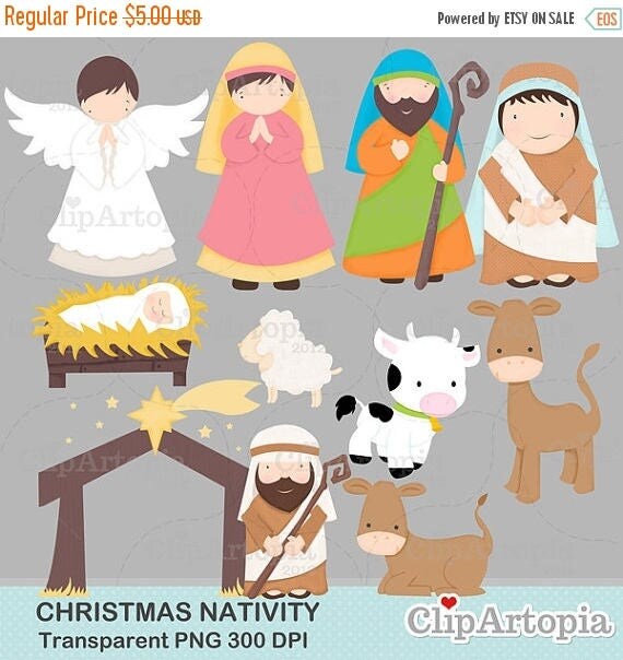 50% OFF SALE Christmas Nativity Cute Christmas Digital Clipart for Invitations, Card Design, Web Design and Scrapbooking. Il_570xn