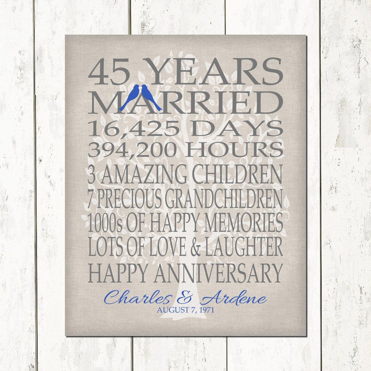 45th Wedding  Anniversary  Gift for Parents Sapphire Anniversary 