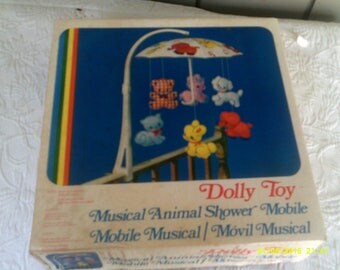 Vintage Musical Animal Crib Mobile, by Dolly Toy, Baby Musical Mobile, Vintage Crib Mobile, Animal Mobile