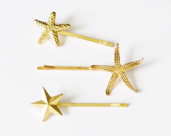 Set of 3 Gold Plated Star Nautical Bobby Pin Mermaid Hair Clip Accessories - Beach Hair - Mermaid Hair - Cute Hair Pin - Hair Accessories