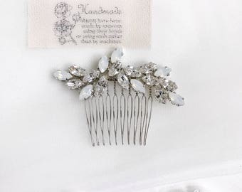 Swarovski Bridal Hair Comb -White Opal - Clear Crystal Statement Hair Comb for weddings, bridal, proms. Style #012