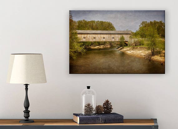 Covered Bridge Wall Art Canvas Wall Art Rustic Landscape