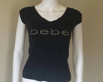 40% OFF SALE BEBE black rhinestone studded t shirt