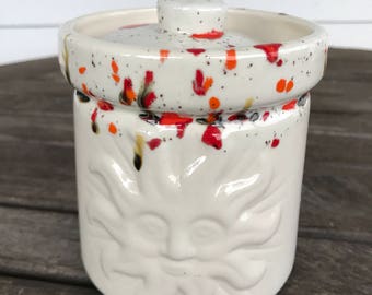 Atomic splatter pottery canister by Bar Harbor Pottery of Maine