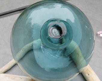 41" Japanese Glass Float, Blue Green, Glass, Antique,Nautical, Beach Decor, Home and Garden, Beach Cottage Decor, Sea, Ocean, Glass Float
