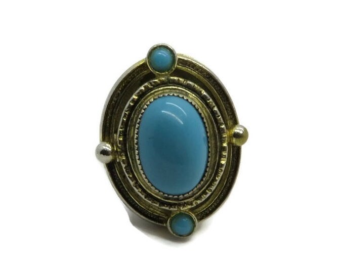 Faux Turquoise Boho Ring, Vintage Goldtone Costume Jewelry Fun Gift Ring, Adjustable Ring