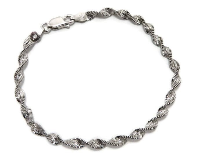 Italian Silver Bracelet, Vintage Sterling Silver Bracelet, Herringbone Twist Bracelet, 7 Inch Bracelet, FREE SHIPPING