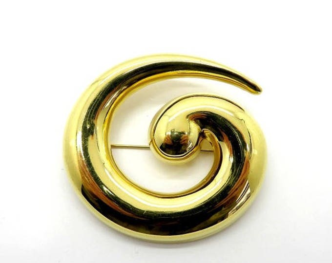 Vintage Monet Brooch, Shiny Swirl Brooch, Classic Monet Pin, Gold Tone Round Brooch, Gift For Her