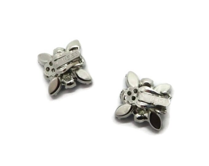 Weiss Sea Green AB Rhinestone Earrings, Vintage Rhinestone Silver Tone Clip-ons