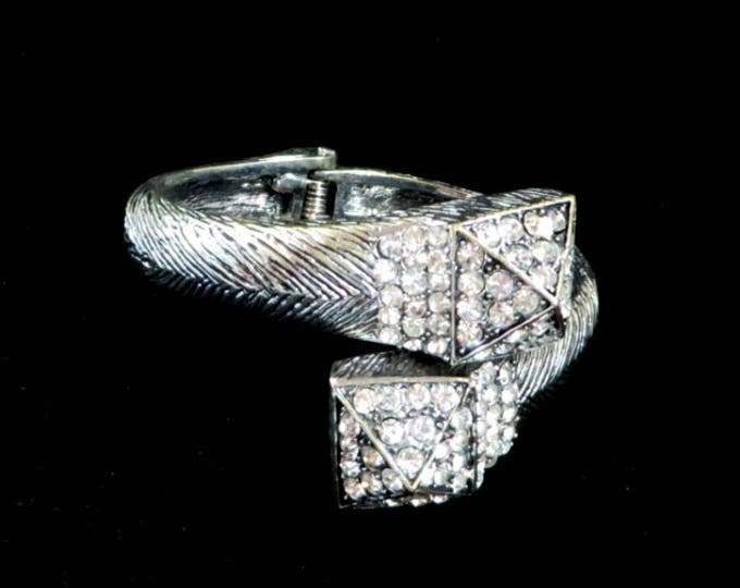 Rhinestone Clamper Bracelet - Vintage Silver Tone Wrap Bracelet, Party Jewelry, Gift idea