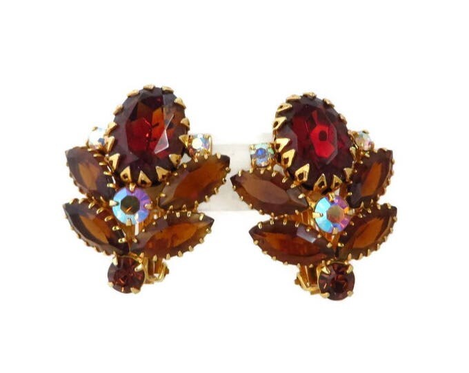 Juliana Amber Rhinestone Earrings | Vintage D&E Verified | Amber, Cognac, AB Rhinestone Clip-ons | Bridal Jewelry Juliana Amber Rhinestone Earrings | Vintage D&E Verified | Amber, Cognac, AB Rhinestone Clip-ons | Bridal Jewelry